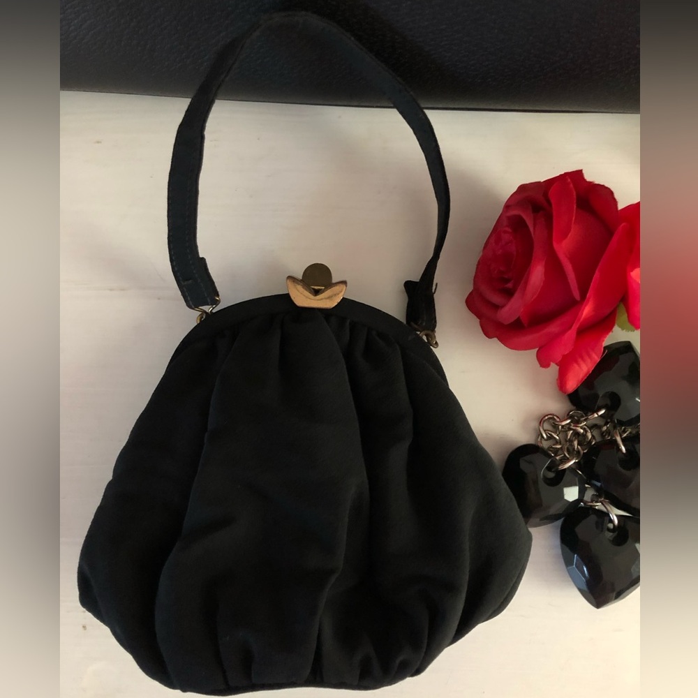 Vintage Black Glam Evening Bag with Red Lined Coin Purse